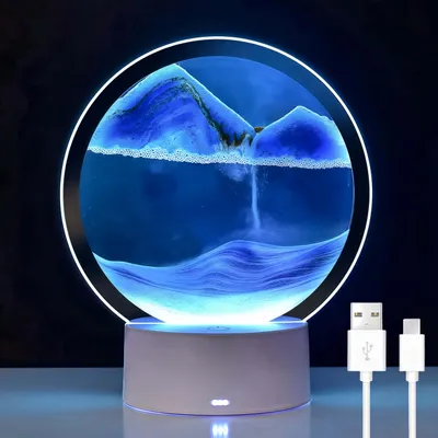 Produktbild von Sandbilder zum Drehen, Bewegliche Sandkunstbilder mit LED-Licht, 7 Farbwechsel, 360° drehbare Sanduhr-Dekoration, 8 Zoll