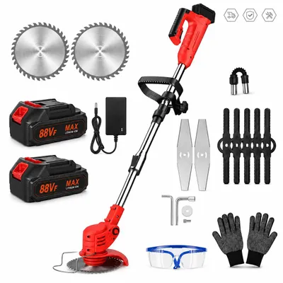 Produktbild von Akku-Rasentrimmer 21V mit 2 Batterie, Freischneider, Motorsense, mit Akku und Ladegerät, Teleskop-Stiel & Zusatzhandgriff