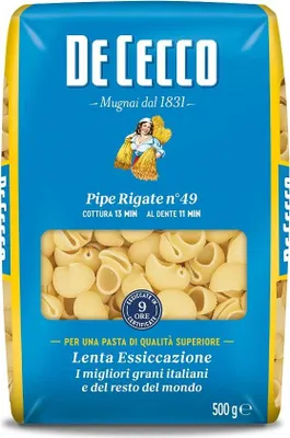 Produktbild von 10x De Cecco Pipe Rigate n°49 Hartweizengrieß Pasta Italienische Nudeln 500g Packung