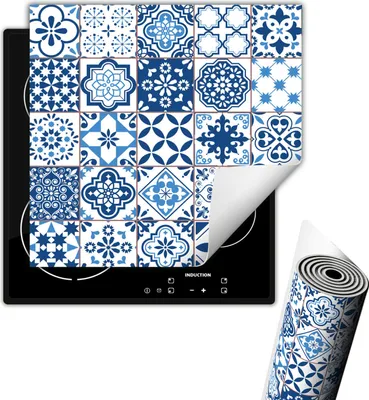 Produktbild von Herdabdeckplattee Glaskeramikkochfeld-Abdeckung 50x52 cm Anti Rutsch Matte Aufrollbar, Mosaik Blau
