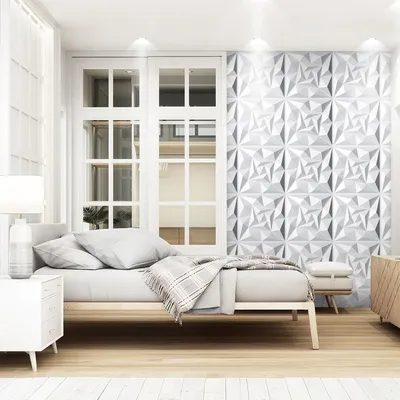 Obrázok produktu pre Vigevee 3D nástenné panely, biela farba, 30x30 cm, vzor "virgule", PVC. Ľahká dekorácia steny do obývačky