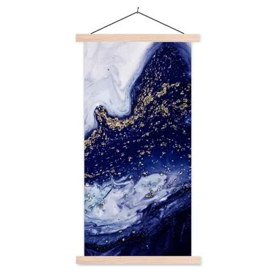 Produktbild von MuchoWow® Textilposter Marmor - Gold - Natursteine 60x120 cm mit holzfarbenen Rahmen - Holz