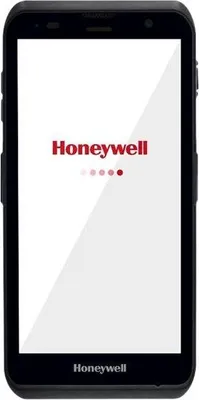 A black Honeywell mobile computer is shown on a white background, displaying the Honeywell logo and a loading animation.