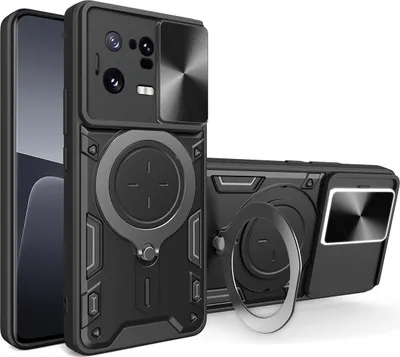 Immagine prodotto di Custodia per Xiaomi 13 Pro custodia resistente a doppio strato con copertura della fotocamera e supporto ad anello nero