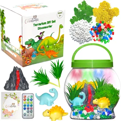 Produktbild von Terrarium Kit Dinosaurier für Kinder | DIY Bastelset Spielzeug Set mit Nachtlicht Lampe | Junge und Mädchen Geschenke 3 - 8+ Jahre Basteln Kreativ