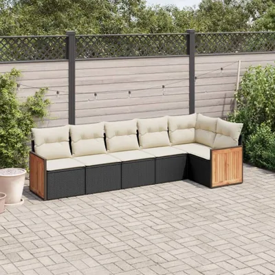 Produktbild von 6-tlg. Garten-Sofagarnitur - mit Kissen Schwarz Poly Rattan - Gartenmöbelset 3260068