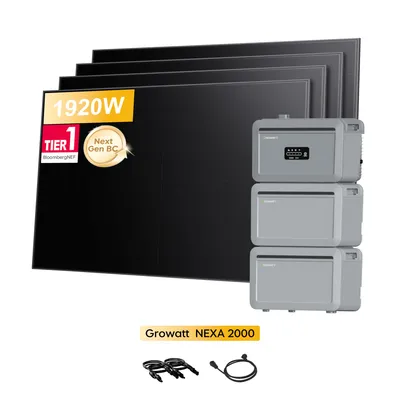 Produktbild von Powerness Balkonkraftwerk mit Speicher, Growatt NEXA 2000 Speicher mit 2x NEXA 2000E Erweiterungsakku & 4x Sunpro 480Wp BC Bifaziale Solarmodule