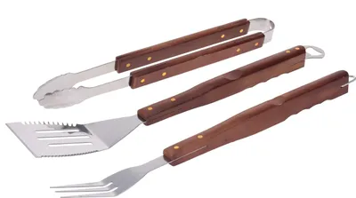 Produktbild von Vaggan Grillbesteck-Set, Edelstahl/Holz, 50/46/54,5 cm, Silber/Braun