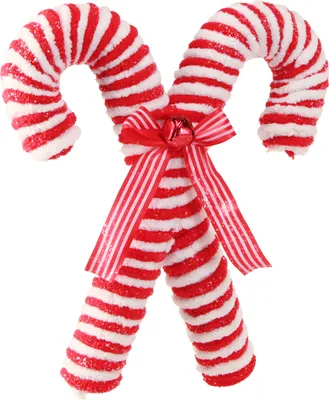Produktbild von Deko Zuckerstangen Weihnachten Rotweiß 28cm Christbaumschmuck zum Hängen mit Schleife und Glöckchen