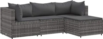 Produktbild von vidaXL 4-tlg. Garten-Lounge-Set mit Kissen Grau Poly Rattan