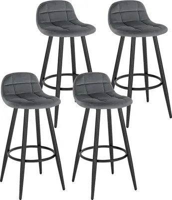 Produktbild von WOLTU 4er Set Barhocker, Barstuhl, gepolsterter Küchenhocker, mit Samtbezug, Rückenlehne und Fußstütze, Design Hocker, Tresenhocker, Thekenhocker, Sitzhöhe 70 cm, Dunkelgrau