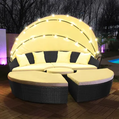 Produktbild von LED - Sun Island Rattan Lounge Polyratanová sedacia súprava Lounger Island 210 cm vrátane poťahu