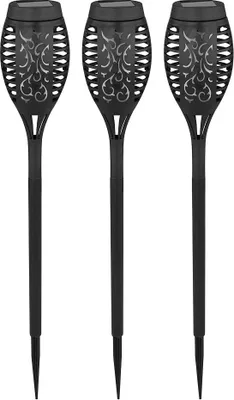 Produktbild von 3er Set LED Solarleuchten, schwarz, Feuereffekt, H 51 cm