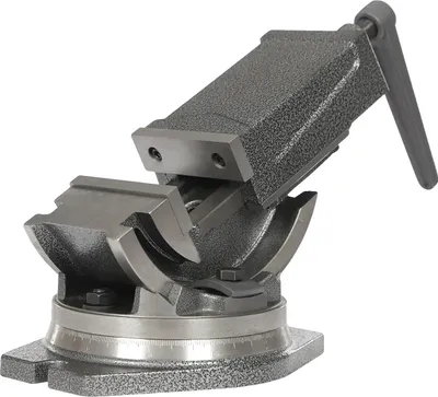Obrázek produktu pro Naklápěcí přesný svěrák, litinová konstrukce, šířka čelistí 4 palce, maximální velikost otvoru 80 mm, lisovací síla 19 kN, kompaktní rozměry 30 x 24 x 15 cm