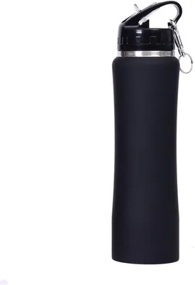 Produktbild von Doppelwandige Edelstahl-Wassermelde - 600 ml schwarze Thermosflasche - Sportwassermelde - Thermosflasche mit Doppelwirkung - Antirutschgriff - Schlüsselanhänger zum Aufhängen - Mit Trinkrohr - Geeignet für Sport, Büro, Reisen