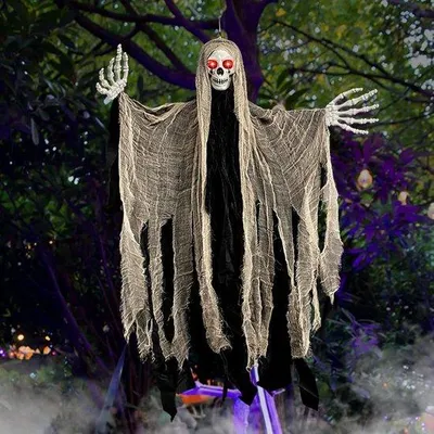 Immagine prodotto di Scheletro di Halloween con occhi luminosi - Decorazione per interni ed esterni - Pezzo unico - Rosso