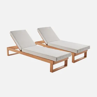 Produktbild von sweeek - 2er-Set Sonnenliegen aus Eukalyptus-Holz, verstellbar - Beige