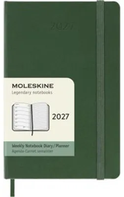 Productafbeelding van Moleskine notitieplanner voor 12 maanden, 2027, formaat pocket/A6, 1 week = 1 pagina, rechterpagina met lijnen, harde kaft, kleur: myrtengroen