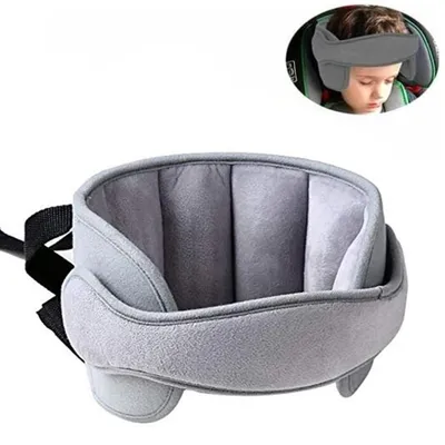 Produktbild von Nackenstütze Kinder Auto – Nackenkissen für Autositze – Kopfstütze für Kindersitz – Reisekissen – Verstellbares Kopfband – Kopfstützenkissen – Grau