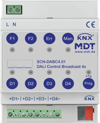 Obrázok produktu pre MDT DALI Control Broadcast Gateway, 4 kanály, 4TE, REG, KNX, MDT, 1 ks.