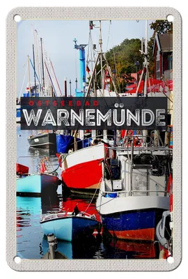 Produktbild von Blechschild Reise 12x18cm Warnemünde Ostseebad Schiffe Boot Meer Schild