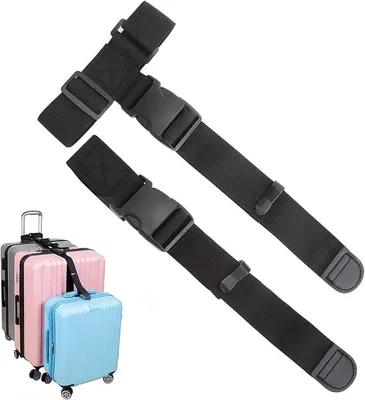 Produktbild von PolkaHome® Kofferriemen 2 Stück – Verstellbare Gepäckriemen aus Nylon zum Verbinden von 2-3 Koffern, Maximale Sicherheit, Schwarz