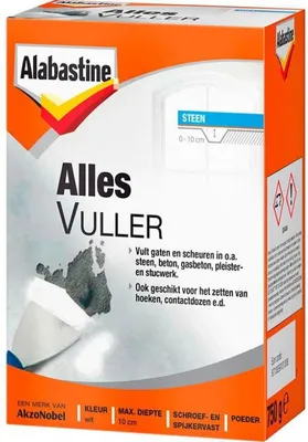 Produktbild von Alabastine Allesvuller, Wit, 0,75 kg, 5 °C, 24 h, Maximale laagdikte: 5 cm. Maximale diepte: 10 cm., Spachtel