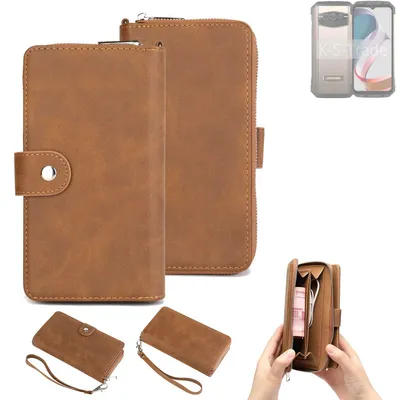 Produktbild von K-S-Trade Handyhülle Schutzhülle kompatibel mit Doogee V30T & Portemonnee Tasche Handytasche Case Etui Geldbörse Wallet braun (1x)