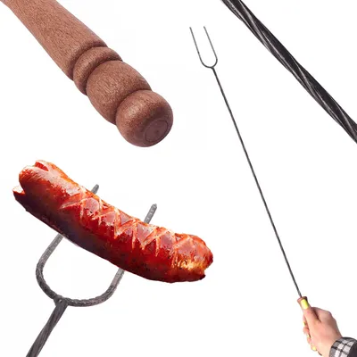 Produktbild von BAUSTER® Lagerfeuerspieß, Grillspieße Lagerfeuer 122cm Stock Grill Grillgabel Metall Hochwertige mit Holzgriff mit zwei Zinken
