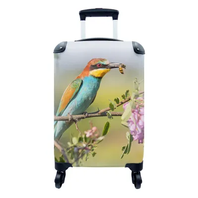 Produktbild von MuchoWow® Koffer Handgepäck Trolley Rollkoffer Kleine Reisekoffer mit 4 Rollen - Vogel - Bienenfresser - Blumen - Cabin Size < 55x40x23 cm & 55x40x20 cm - Fotokoffer - Kabinenkoffer - Boardgepäck - Reise-Box - Reisekoffer - Reisegepäck - Koffer mit Bild - Trolley für Kinder