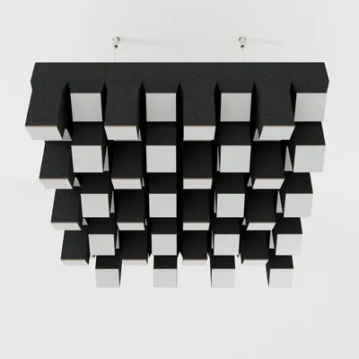 Productafbeelding van Set van 4 – Akoestische diffusor "Sirius" met ophangsysteem met 3 kabels | 50 x 50 cm | 2D-QRD plafondpaneel | [Wit | SIRIUS-3-kabels]