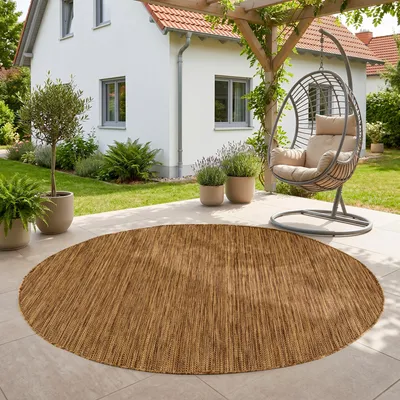 Obrázek produktu pro SIMPEX Venkovní koberec, hnědý, kulatý, 200 cm, vhodný na balkon, terasu, do zahrady, odolný vůči povětrnostním vlivům, UV odolný, velký, XL, jednobarevný, plochý, snadno se čistí, robustní, moderní