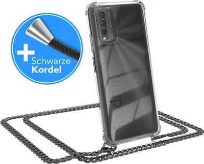 Produktbild von EAZY CASE Metall Handykette für Xiaomi Redmi 9T, Handyhülle mit Umhängeband, Silikonhülle, Metallkette für Smartphone in Grau