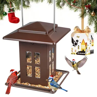 Produktbild von Vogelfutterstation Metall zum Aufhängen, Wildvogel-Futterspender mit 18 cm Dach, 1,1 kg Kapazität, Bronze