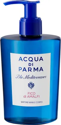A blue pump bottle of Acqua Di Parma Fico Di Amalfi Hand & Body Wash.