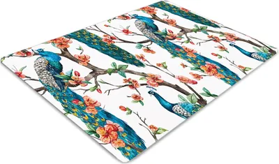 Produktbild von Stuhlunterlage Bürostuhlunterlage 120 cm x 90 cm Bodenmatte Bürostuhlunterlage - Pfauen und Blumen