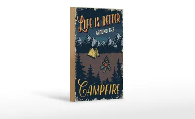Produktbild von Holzschild Retro 12x18cm life better camp fire Camping