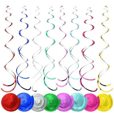 Zdjęcie produktu dla Zawieszane spirale, girlanda, 8 sztuk, foliowe wirbelki, dekoracje do zawieszenia na suficie, idealne na imprezy, karnawał, urodziny, długość 1,1 m
