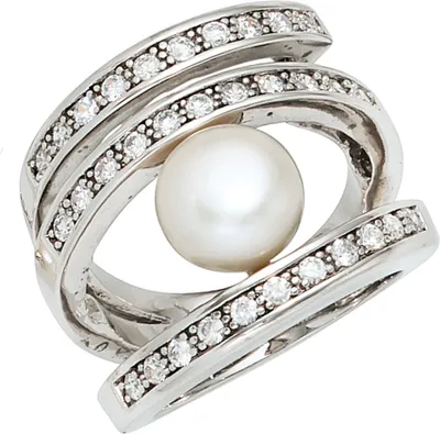 Produktbild von JOBO Damen Ring 925 Sterling Silber rhodiniert 1 Süßwasser Perle 31 Zirkonia Größe 52