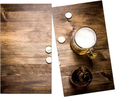 Produktbild von Spritzschutz Herdabdeckplatte Schneidebrett aus Glas Bierglas auf Holztisch 2-Teilig (60x52cm)