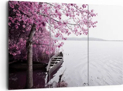 Produktbild von Bild auf Leinwand - Leinwandbild - 3 Teile - See Rosa Bäume - 165x110cm - Wand Bild - Wanddeko - Wandbilder - Leinwanddruck - Bilder - Wanddekoration - Leinwand bilder - Wandbild - CE165x110-4147