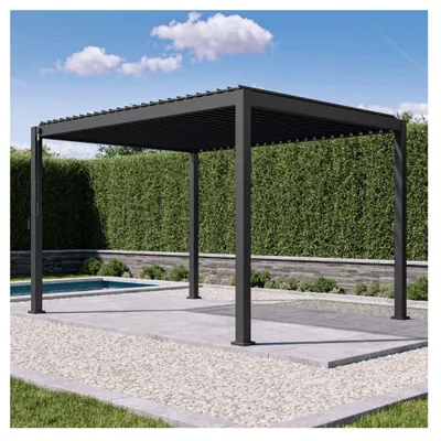 Produktbild von Mirador Pergola 111S 3x4m, Stahl-Lamellendach, Alu-Pfosten, Regenrinne, freistehend, winterfeste windfeste Garten Pavillon (Anthrazit)