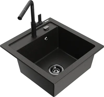 Produktbild von Mexen Vito 1-Becken-Granit-Spüle mit Mischbatterie Flora, Schwarz/Gold metallisch - 6503-75-670401-70-B
