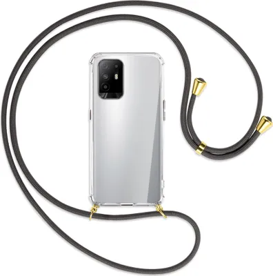 Produktbild von Handykette Backcover-Schutzhülle mit Band (Metall goldfarben) für Oppo A94 5G / F19 Pro+ 5G - dunkelgrau