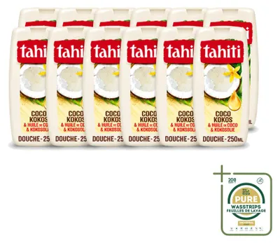 Obrázok produktu pre 12 kusov gélu na sprchovanie Tahiti s vôňou kokosu a kokosového oleja - 250 ml - balenie
