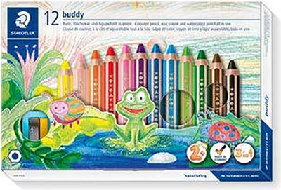 Obrázek produktu pro STAEDTLER barevné tužky 3v1 12-pack karton - měkké - černé - modré - hnědé - zelené - purpurové - oranžové - červené - fialové - žluté - 12 ks
