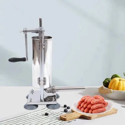 Immagine prodotto di Riempitore manuale per salsicce - 3 litri - Acciaio inossidabile e alluminio - Argento - Per la lavorazione della carne