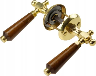 Produktbild von Türdrücker Türbeschlag FEINZ Modell Retro - Messing - Holz - Elegantes Design - Hochwertige Verarbeitung