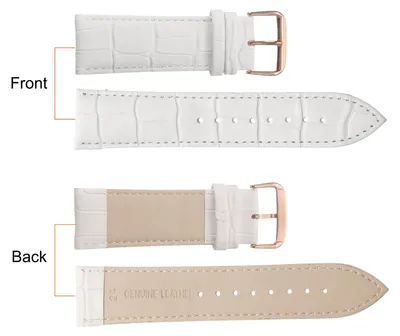 Produktbild von Leder Uhrenarmband 24mm Gepr?gtes Muster Rindsleder Uhrenarmband Ersatz mit Federstegen fš¹r M?nner und Frauen, Wei? RosšŠgold