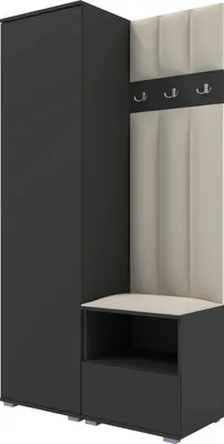 Produktbild von Garderoben-Set Nela I LUX, gepolsterte Garderobe 100 cm mit Sitzbank, Wandpaneelen und Stauraum (Farbe: Graphit + Trinity 01)